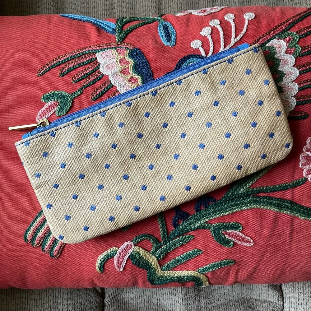 💙 Fossil Felicity Blue Dot Jori Zip Clutch Wallet & Pouch - Tan & Brown & Blue - Picture 4 of 15